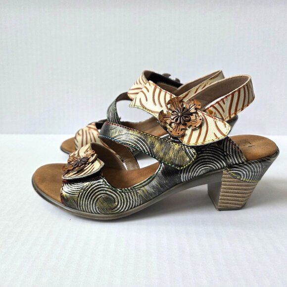 L'Artiste Spring Step Sandals Womens 37 / 7 Acarine Strappy Artsy Stacked Heels - Picture 1 of 11